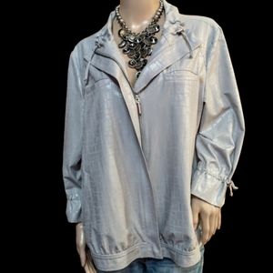 Chicos Zenergy Silver Animal Print Stretch 3/4 Sleeve Jacket. Sz 2-Large